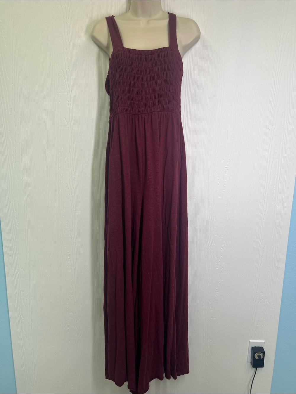 Free People - Beach Homecoming Burgundy Smocked Bodice Wide Leg Jumpsuit Small - Picture 2 of 11